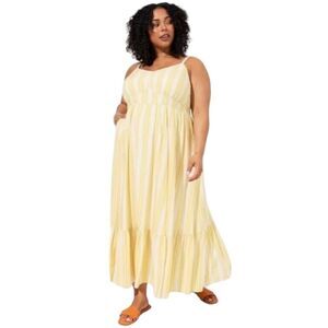 NEW TORRID Plus size maxi yellow & white striped challis sleeveless tiered dress